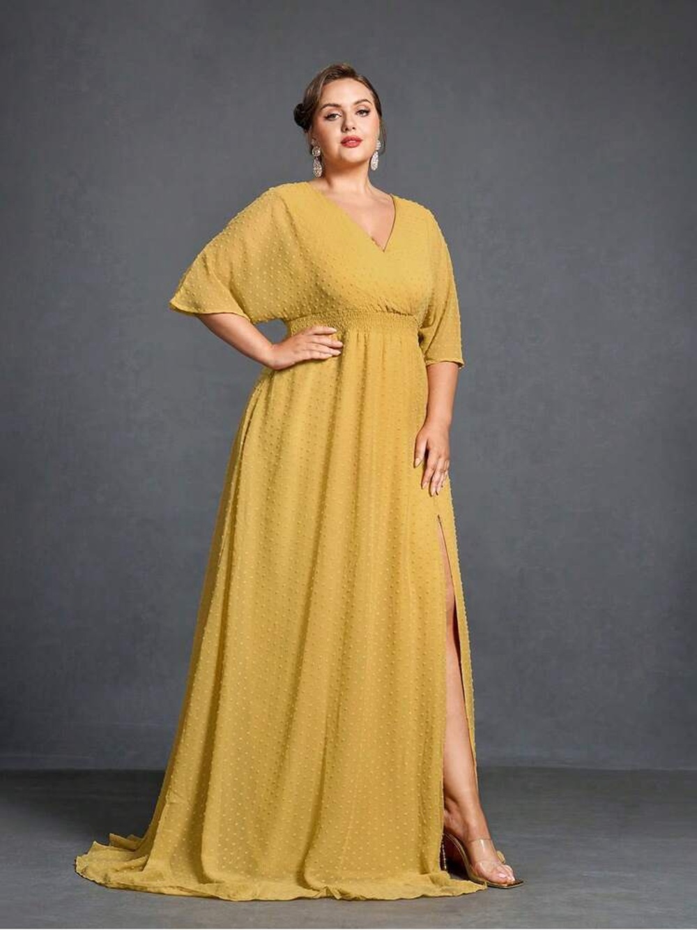 Faeriesty Mosy Plus Surplice Neck Swiss Dot Chiffon Party Dress